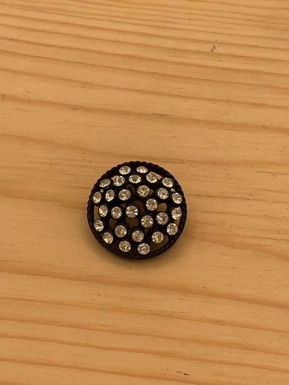 Vtg 1960s Black Pave Crystal Rhinestone Shank Button Replacement Craft Notion